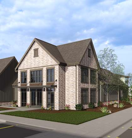A rendering of a modern building with a parking lot in front. at The Logan Luxury Apartments, Idaho, 83651
