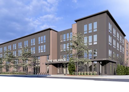 A modern building named "The Valance" is depicted in the image.