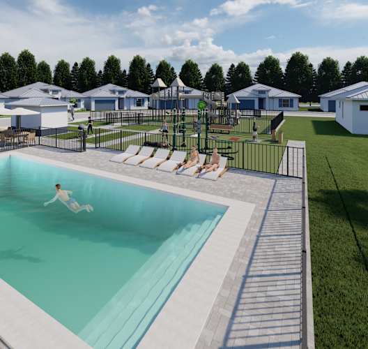 a rendering of a pool with a person in the water