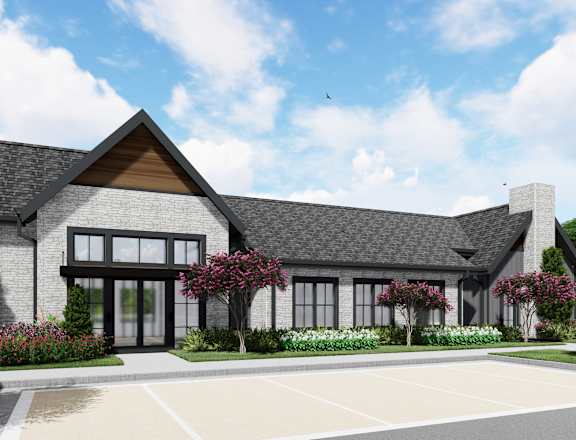 a rendering of a house with a driveway and a parking lot at The Pullman Luxury Apartment Homes, Atlanta, GA