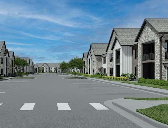 A street view of a residential area with houses on both sides at The Levi Luxury Apartments, McDonough, 30253