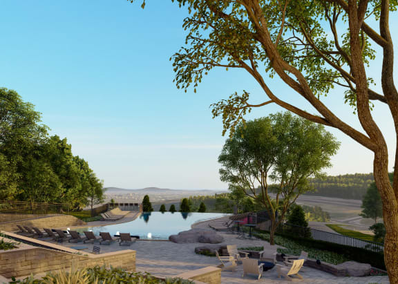 the infinity pool at the resort overlooks the river at Terraces at High Mountain, Huntsville, 35811