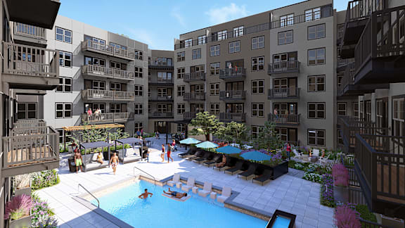 Resort-style courtyard with grilling and pool at The Ace, Richmond, 23230