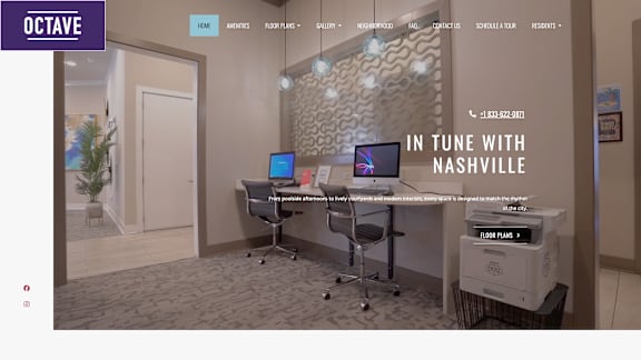 A webpage header for OCTAVE with navigation options and a phone number.