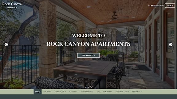 A website header for Rock Canyon Apartments.