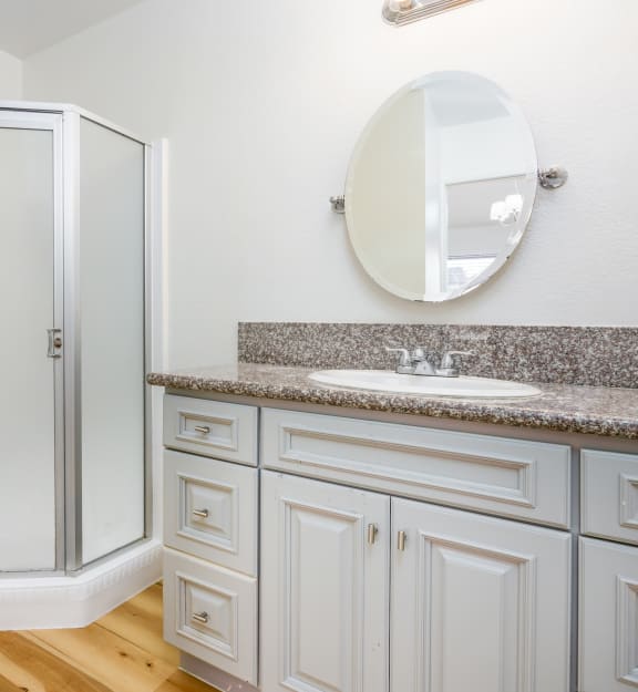 a bathroom with a shower and a toilet and a sink