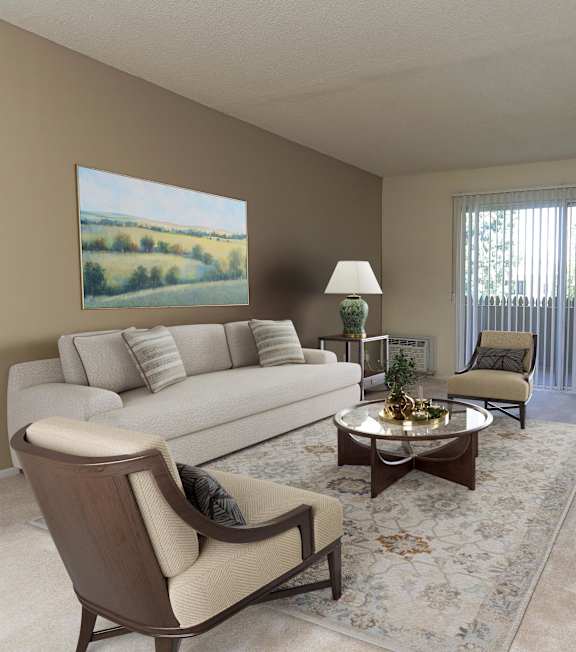a living room with a spiral staircase and a couch and a table  at Clair Del and Clair Del Gardens, Long Beach