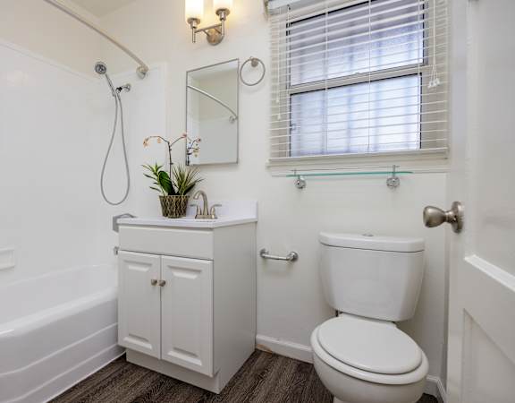 a bathroom with a toilet and a sink and a bath tub