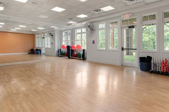 the main room of the multipurpose hall is clean and ready to use