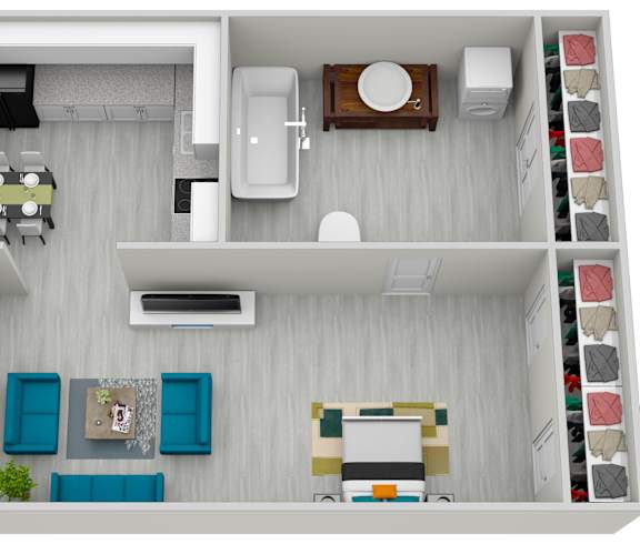 a 1 bedroom floor plan with a bathroom and a living room