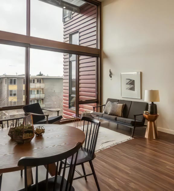 Ballard Lofts Apartment Amenities Large Wood Framed Windows with Pre Installed Specialty Shades