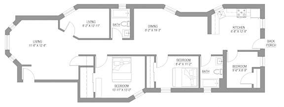  Floor Plan 3 Bedroom - 2 Bathroom