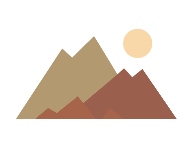 A graphic of a mountain range with a sun in the sky.