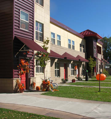 Exterior of building during fall