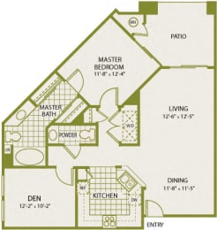 Plan 4 – 1 Bedroom 1.5 Bath Floor Plan Layout – 866 Square Feet