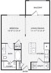 The Green. studio apartment. Kitchen with bartop open to living/dining room. 1 full bathroom. Walk-in closet. Patio/balcony.