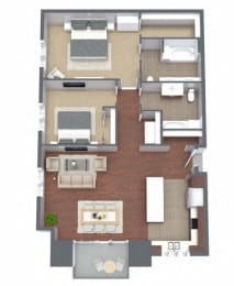 2 bed 2 bathroom 2D Floor Plan at Nineteen800, Cupertino, 95014