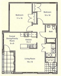 2 Bedroom 1 Bath Garden-2D Floorplan-Murphy Park apartments for rent in st louis mo