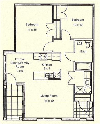 2 Bedroom 1 Bath Garden-2D Floorplan-Murphy Park apartments for rent in st louis mo