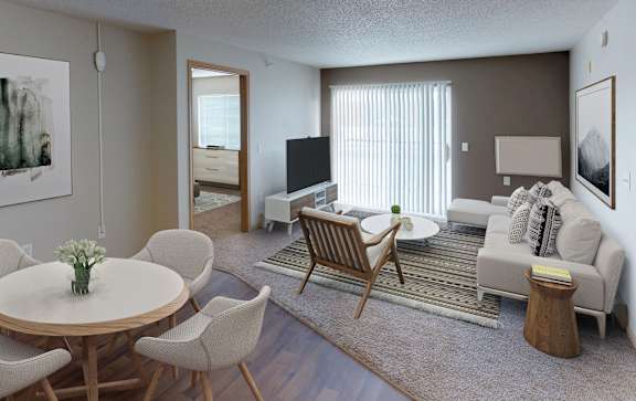 a living room with a couch and a table