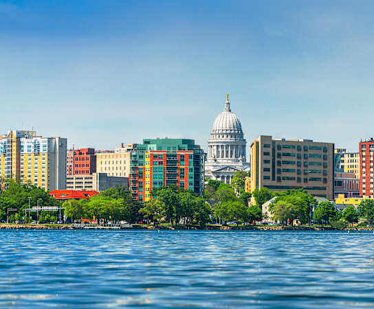 a view of the city of boston from across the boston harbor  at Preserve West, Madison, WI