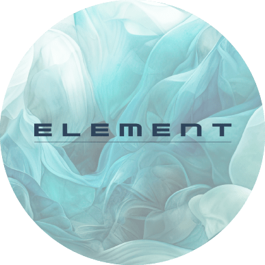 a circle with the word element written inside of a blue fractal pattern