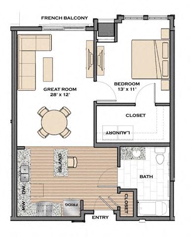 1 Bed,1 Bath, 701 sq. ft. The Path accessible