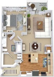 The Heron 3D. 1 bedroom apartment. Kitchen with island open to living/dinning rooms. 1 full bathroom. Walk-in closet. Patio/balcony.