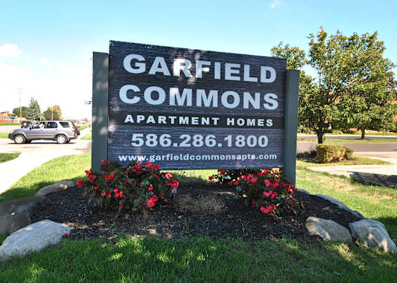 Garfield Commons Apartment Homes entrance sign in Clinton Township, MI