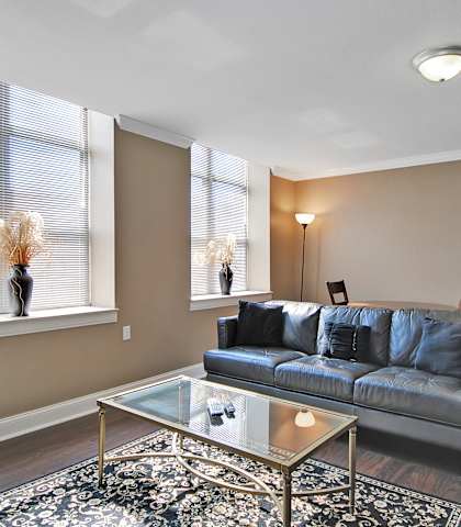 a living room with a couch and a coffee table