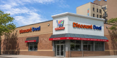 Discount Deal storefront with a blue sky in the background.