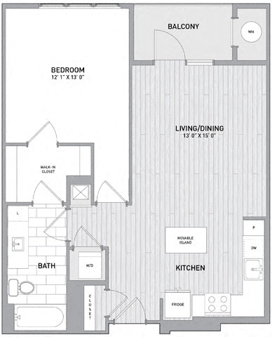 1 BED 1 BATH Floor Plan C at Indigo 301 Apartments, Pennsylvania, 19406