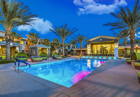 Swimming Pool and Palm Trees at Lyric Apartments in Silverado Ranch, Las Vegas, NV