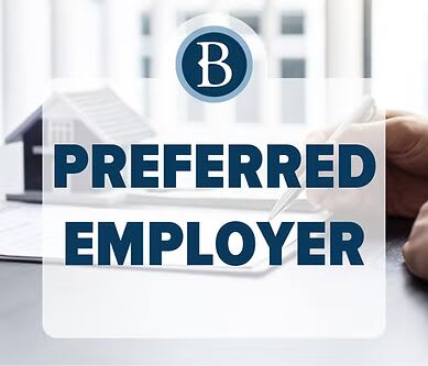 A logo with the text "PREFERRED EMPLOYER" is displayed on a screen.