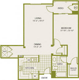 Plan 9 – 1 Bedroom 1 Bath Floor Plan Layout – 833 Square Feet
