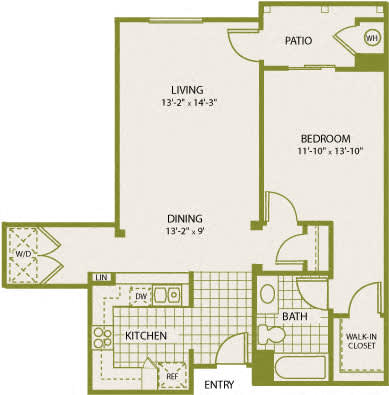Plan 9 – 1 Bedroom 1 Bath Floor Plan Layout – 833 Square Feet