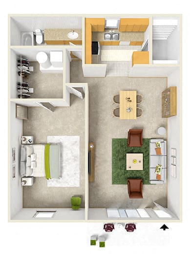 Floor Plan  Heritage Floor Plan at Aspen Run and Aspen Run II Apartments, Tallahassee, Florida