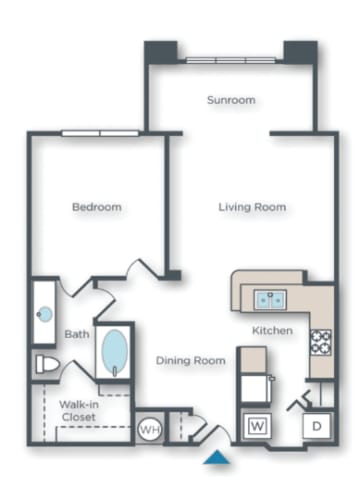 Floor Plan  Bougainvilla B 1 bed 1 bath with large sunroom