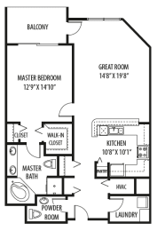 1 Bedroom 1.5 Bathroom Floor Plan at Two Itasca Place, Itasca, Illinois