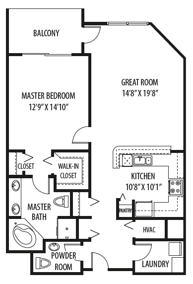 1 Bedroom 1.5 Bathroom, 1,115 Sq.Ft. Floor Plan at Two Itasca Place, Itasca, Illinois