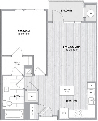 Floor Plan  1 BED 1 BATH Floor Plan B at Indigo 301 Apartments, King of Prussia, PA, 19406