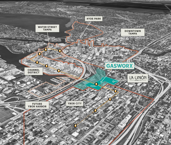 a map of the city of gasworks and the surrounding area