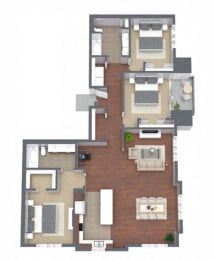 3C – 3 Bedroom 2 Bath Floor Plan Layout – 1684 Square Feet at Nineteen800, California