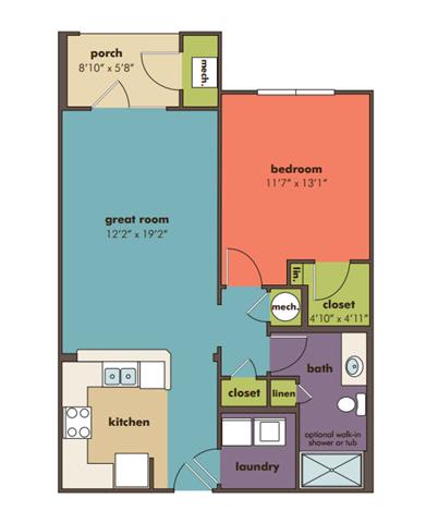 1bedroom 1 bathroom Bode Floorplan at Abberly Crossing Apartment Homes by HHHunt, South Carolina