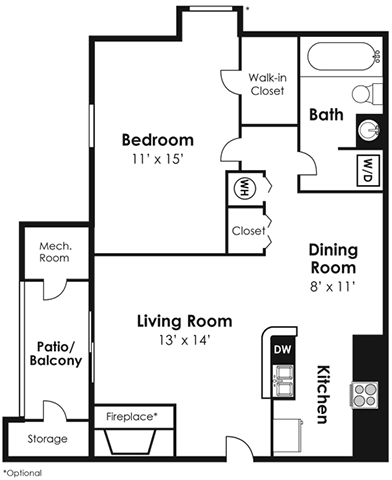 1 Bedroom 1 Bath - CWM II Floor Plan at The Crossings at White Marsh Apartments, White Marsh, MD