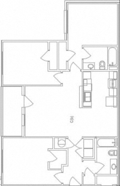 Three Bedroom Floor Plan at Killian Terrace Apartments, Columbia, SC