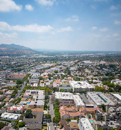an aerial view of the city