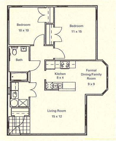 2 Bedroom 1 Bath Garden Double-2D Floorplan-Murphy Park Apartments St. Louis, MO