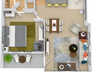 Biltmore 3D. 1 bedroom apartment. Kitchen with bartop open to living/dinning rooms. 1 full bathroom. Walk-in closet. Patio/balcony.