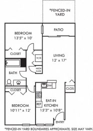 The Hemlock with Fenced-in Yard. 2 bedroom apartment. Kitchen with bartop open to living/dinning room. 1 full bathroom. large closets. Patio/balcony open to yard